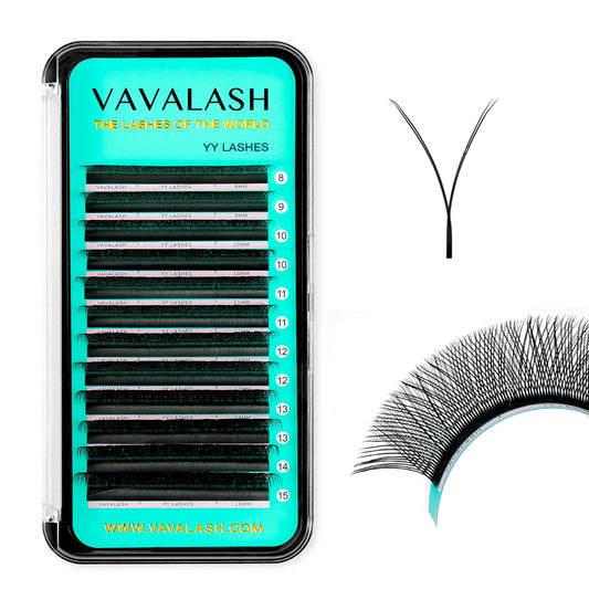 VAVALASH Y Lash Extensions C Curl 0.05mm 11mm Tray Easy Premade Volume 2D Fans Eyelash Extension YY Type Natural Volume Lashes Extension Soft Matte Black Lashes (YY-0.05-C-11mm)