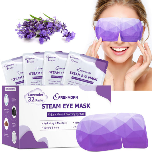 FRSHMORN 32 Packs Steam Eye Mask, Heated Eye Mask for Sleeping, Warm Compress for Eyes, Self Heating Disposal Eye Mask Comfortable Sleep Mask for Home, Office, Spa, Travel Essentials (Lavender)