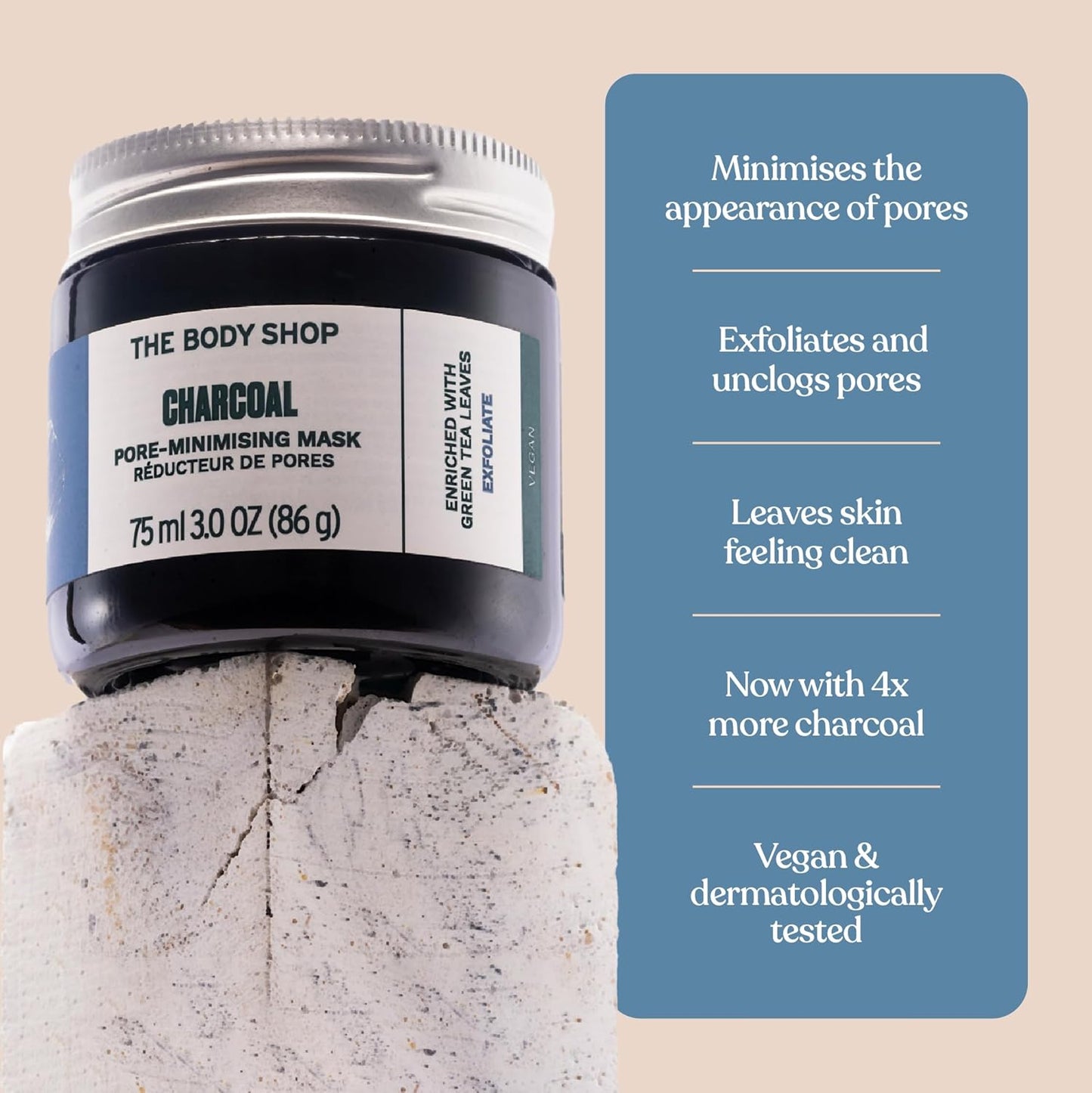 The Body Shop Charcoal Pore-Minimizing Mask - Clay-Based Exfoliating Face Mask | Absorbs Oils & Impurities, 75 ml