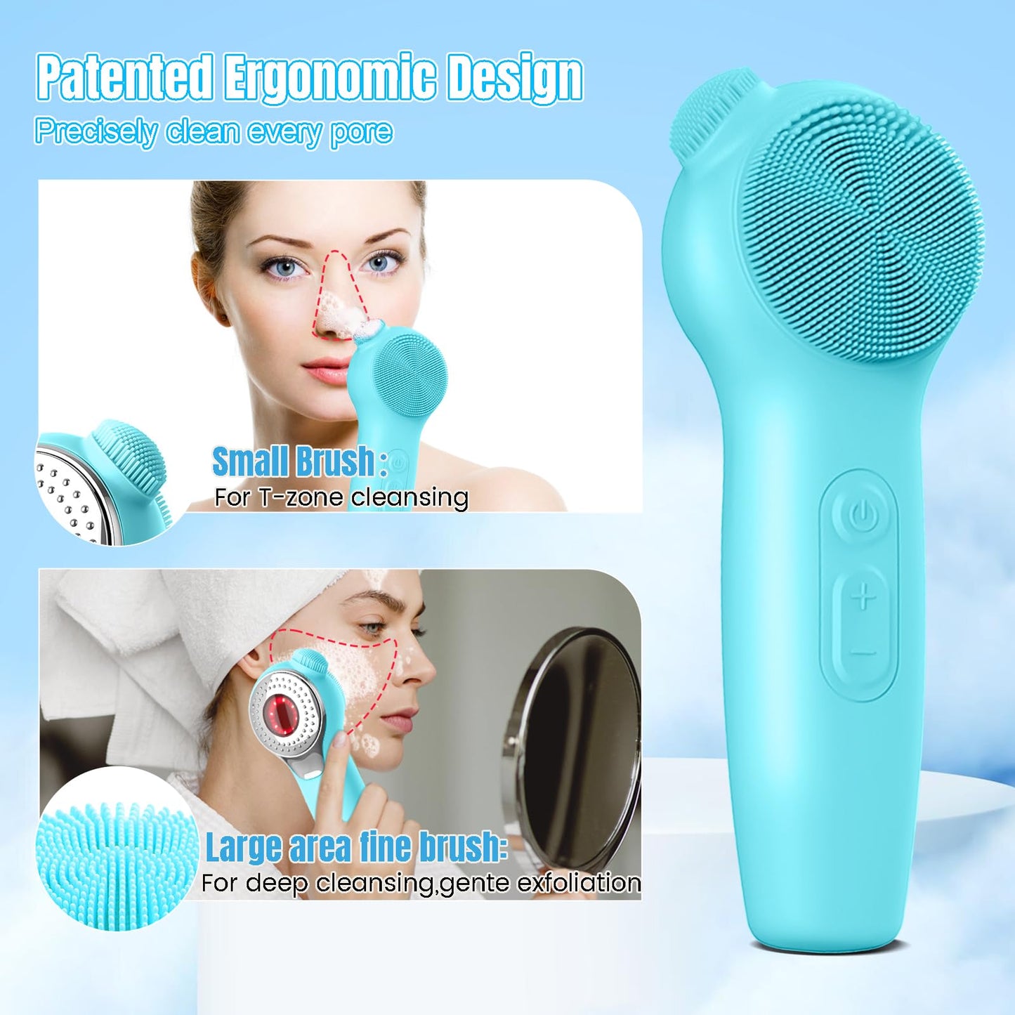 Landmore Silicone Face Scrubber, Waterproof Facial Cleansing Brush with Red Light Thermal Massage, Electric Face Scrubber with Nose Scrubber Exfoliator for Women/Men Deep Cleansing, Power Exfoliating