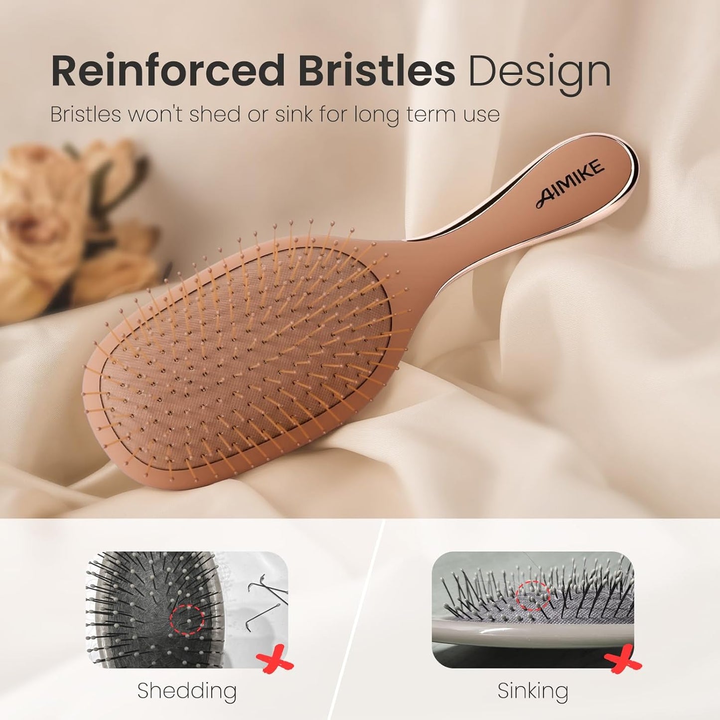 AIMIKE Detangler Brush - Pain-Free Mocha Mousse Brush with Ultra-Soft FlexGlide Bristles | Ideal for Thin, Fine Hair
