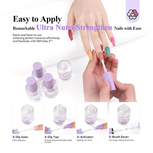 SAVILAND Dip Powder Liquid Set - HEMA-Free Nail Dipping System Essentials | 15 ml | Strengthen Nails at Home