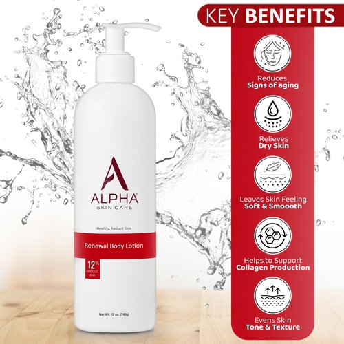 Alpha Skin Care Revitalizing Body Lotion with 12% Glycolic AHA, Simple and Effective Multi-Purpose Daily Moisturizer Hydrates and Exfoliates with Anti-Aging