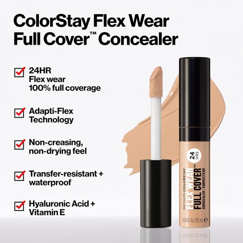 Revlon ColorStay Flex Wear Concealer - Full Coverage, Non-Creasing, Infused with Hyaluronic Acid | 010 Vanilla, 0.34 Fl Oz