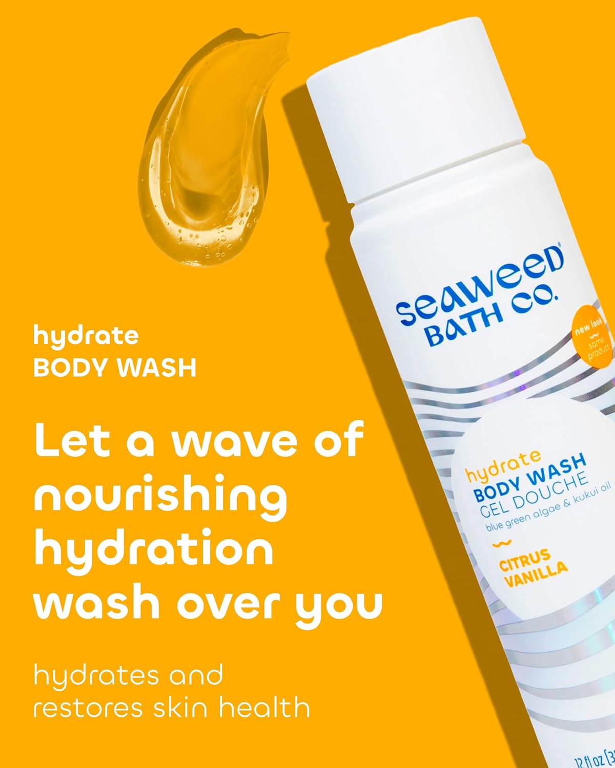 Seaweed Bath Co. Hydrate Body Wash - Citrus Vanilla Foaming Gel Cleanser - Vegan & Sulfate Free - 12 oz