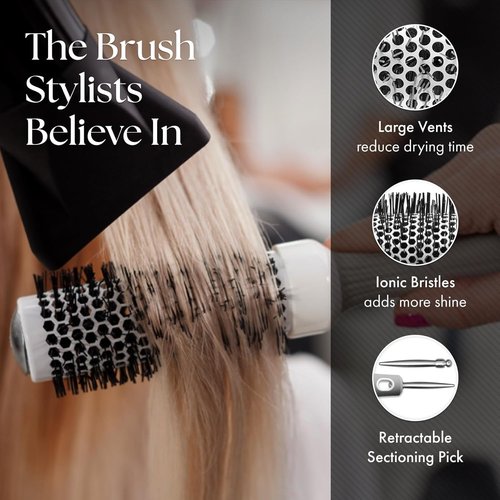 Olivia Garden Ceramic + Ion Round Thermal Hair Brush - Professional Blowout Tool for Normal to Thick Hair