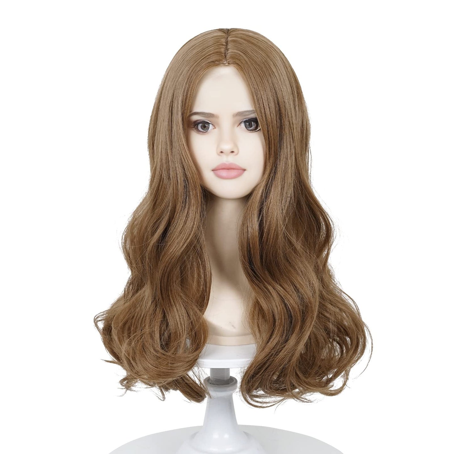 Probeauty Brown Curly Wig for Kids Girls, 19.6 Inches Long Wavy Middle Parting Heat-Resistant Synthetic Fiber Hair + Wig Cap for Halloween Costume Cosplay