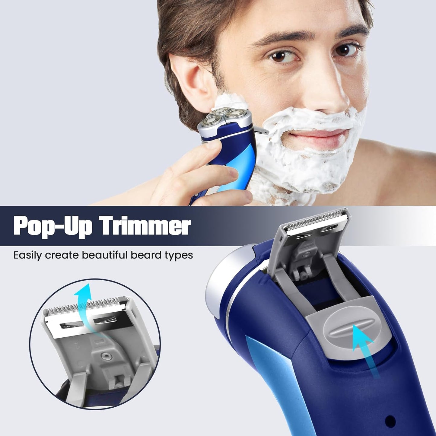Skiennix Electric Razor for Men - Rechargeable Wet/Dry Shaver with LED Display & Pop-Up Trimmer