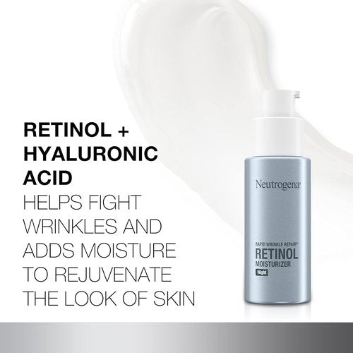 Neutrogena Rapid Wrinkle Repair Night Cream - Anti-Aging Retinol & Hyaluronic Acid | 1 fl. oz + Trial Hydro Boost Cleanser | 0.5 fl. oz