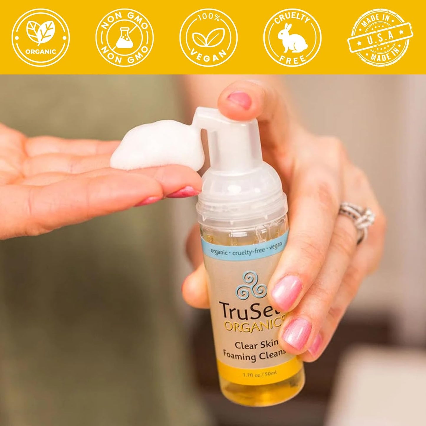 TruSelf Organics Deep Cleansing Face Wash - Acne Fighting Foaming Cleanser for Oily Skin - Vegan Tea Tree Oil Pore Control, Travel Size 1.7 oz