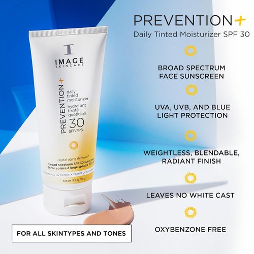 IMAGE Skincare Daily Tinted Moisturizer SPF 30 - No White Cast, 3.2oz | Hydrating Sun Protection