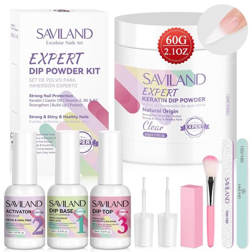 SAVILAND Clear Dip Powder Nail Kit - 60g (2.1oz) Professional Dipping Powder Set for French Manicure