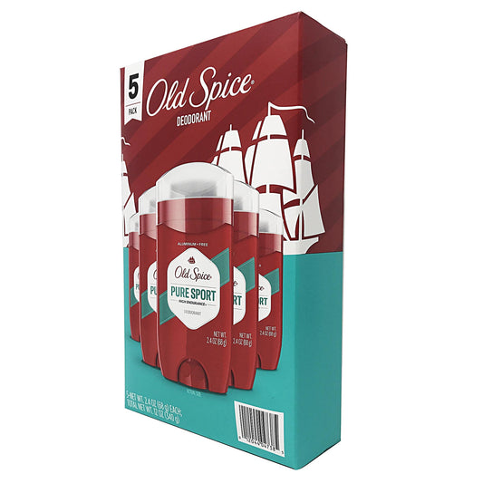 Old Spice Mens Pure Sport High Endurance 5 Pack Deoderant Sticks, (2.4 oz each)