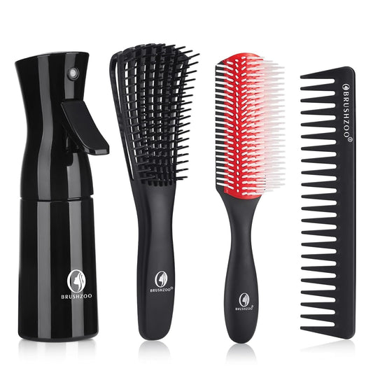 Skiennix Hair Brush Set - Detangler Brush for Natural Curly Hair | Includes Spray Bottle for Easy Styling