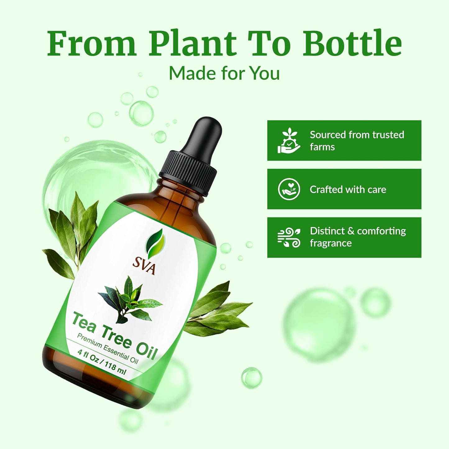 SVA Tea Tree Essential Oil - 100% Natural 4 Fl Oz for Hair, Skin Care, Aromatherapy & Massage