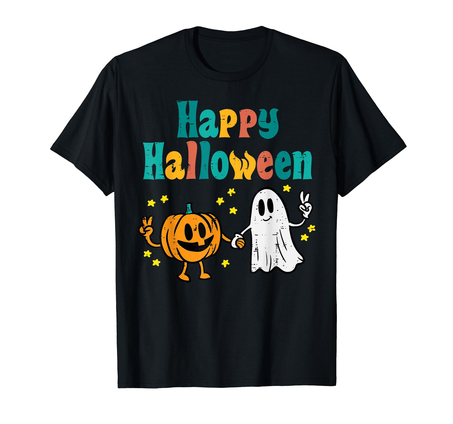 Pumpkin Ghost Happy Halloween Retro Groovy Vintage Women Kid T-Shirt