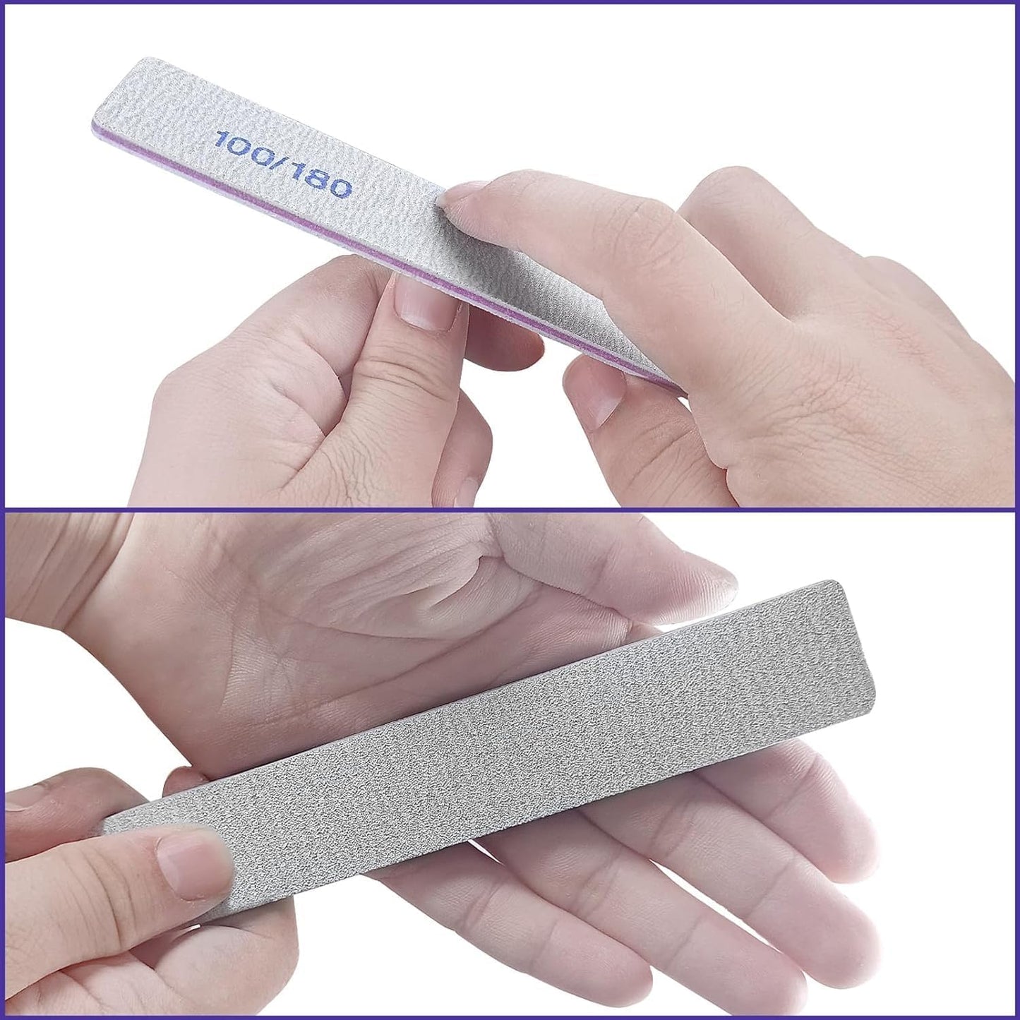 Skiennix Nail Files - 12 Pack 100/180 Grit Emery Boards for Natural & Acrylic Nails - Reusable Gray