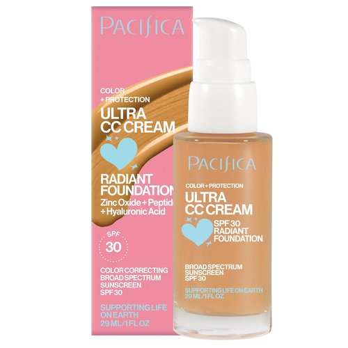 Pacifica Ultra CC Cream Radiant Foundation SPF 17 - Medium Coverage, Dewy Finish, Warm/Medium, 1 oz