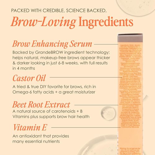 Grande Cosmetics GrandeBROW Tinted Brow Gel & Enhancing Serum - Thicker, Darker Eyebrows, Long Wear with Castor Oil & Mini Fibers