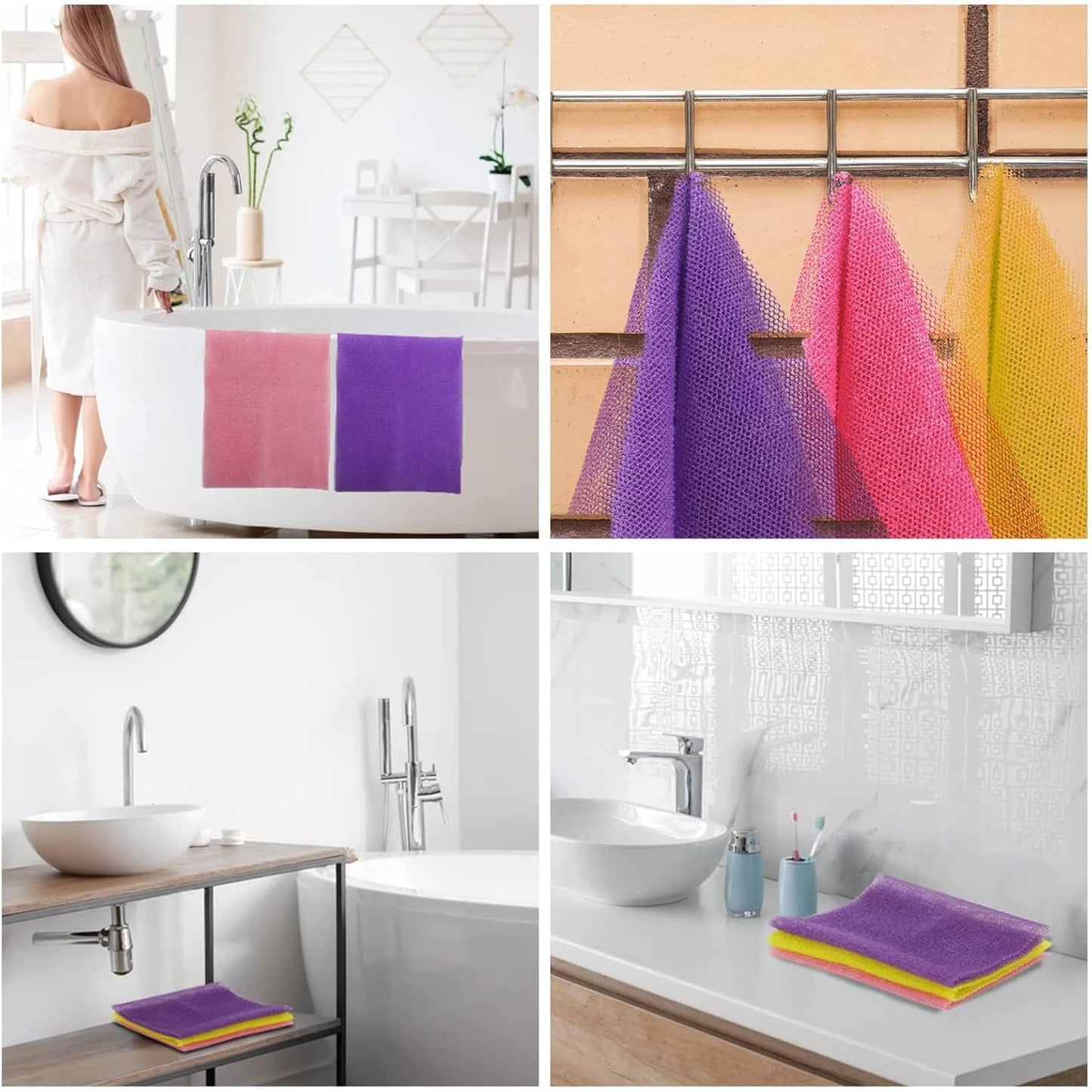 UJFQBH African Bath Sponge Set - Exfoliating Shower Scrubber for Smooth Skin | 3 Colors: Pink, Yellow, Purple