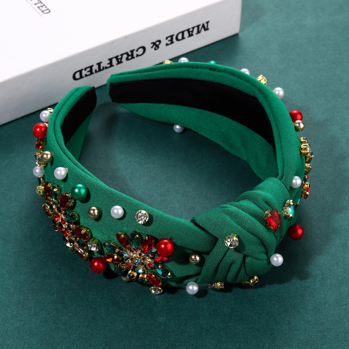 Christmas Holiday Headband for Women Christmas Accessories Cute Reindeer Snowflake Candy Cane Knotted Headband Red Green Beaded Rhinestone Pearl Wide Top Knot Headband Xmas Plaid Hairband Gifts