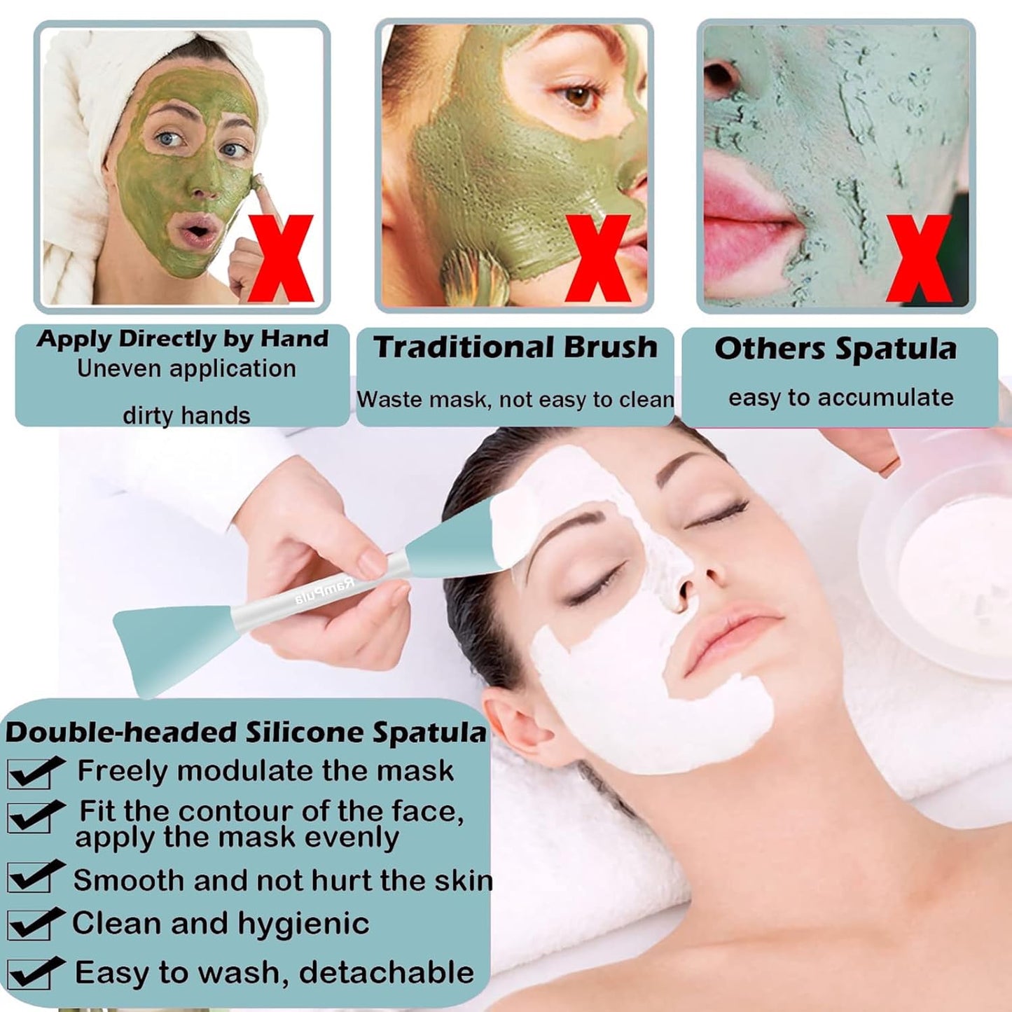 Skiennix Silicone Face Mask Applicator Brush - Double-End Handheld Tool for Cream & Clay Masks