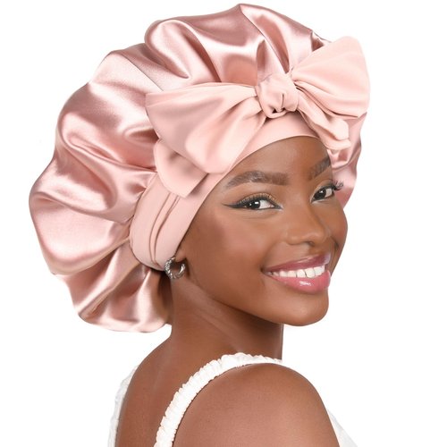 YANIBEST Adjustable Satin Bonnet for Sleeping Women Double Layer Hair Wrap Reduce Friction Prevent Frizz Natural Curly Hair, Blush Pink