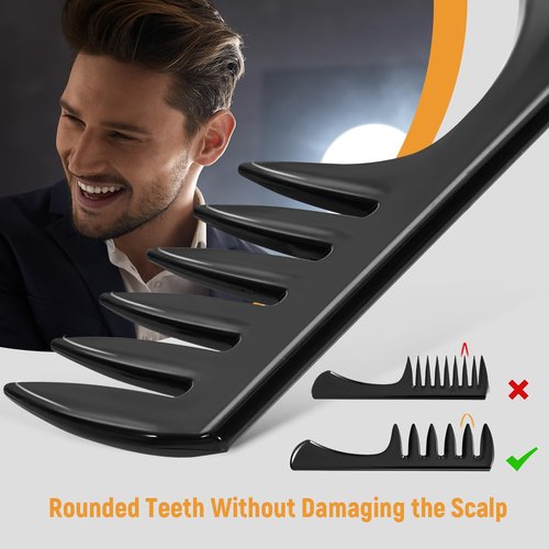 Stylemate 3Pcs Hair Styling Combs Set for Men, Black Barber Wide Tooth Texture Comb for Quiff, Pompadour, Slick Back, Fauxhawk, Undercut