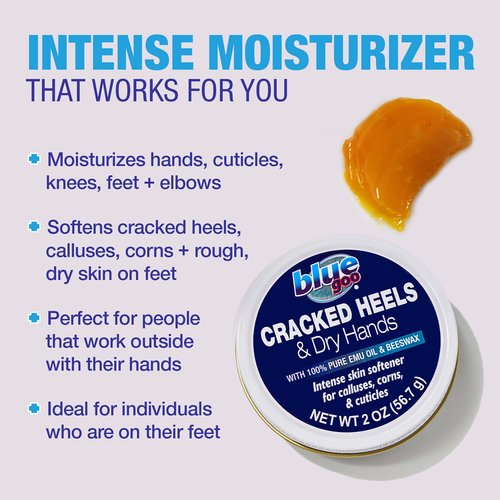 Blue Goo Cracked Heels & Dry Hands Skin Protectant, Helps Relieve Dry, Cracked Skin, 2 oz, Made with Emu Oil & Beeswax