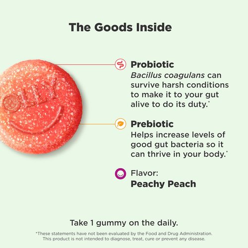 OLLY Probiotic + Prebiotic Gummies - 500 Million CFUs, Peach Flavor, 30 Count | Adult Chewable Supplement