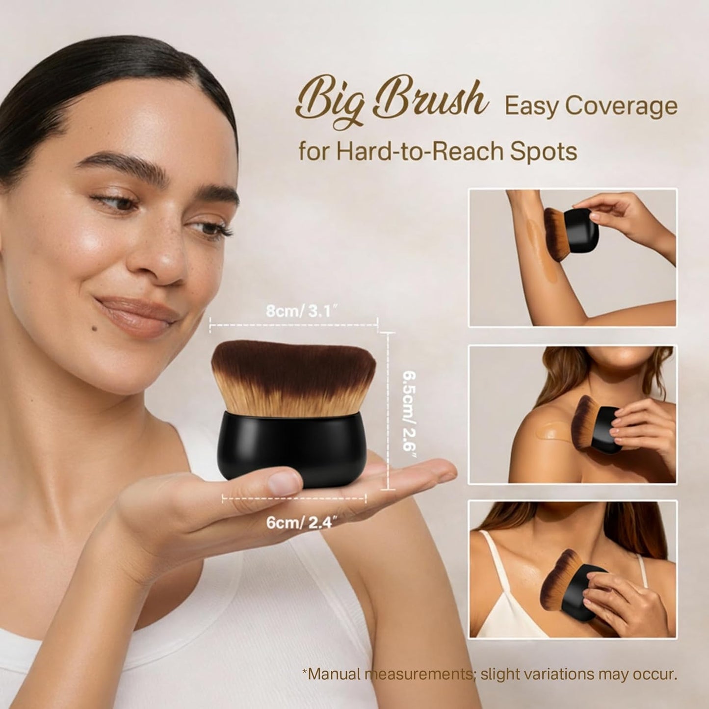 Skiennix Kabuki Self Tanner Brush - Large Vegan Body Makeup Brush for Even Coverage, Black