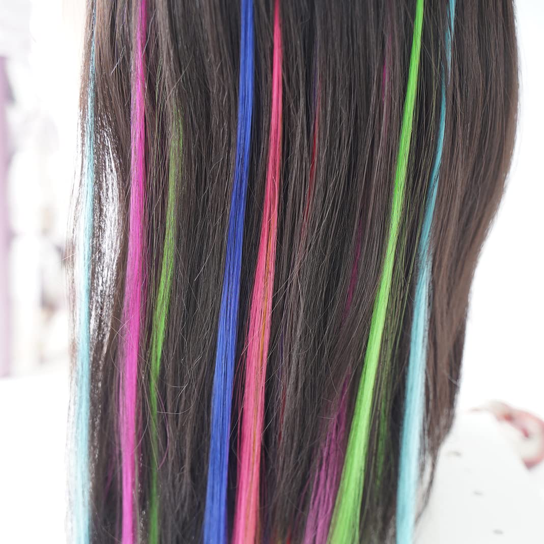 XIAO TAO ZI 39pcs/Lot 20'' Synthetic Rainbow Hair Extensions kit Colored Hair Pieces +50 Pcs Silicone Micro Beads+2 Pcs Crochet Hooks (20 Inches, 39 Pieces)