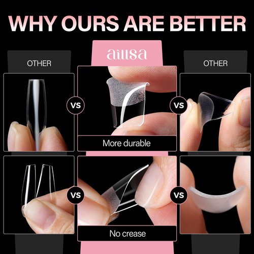 AILLSA Short Square Nail Tips - Half Matte False Nail Tips 15 Sizes 240pcs Pre-filed Nails Tips, Fake Tips Press on Nails for Home Salon Daily Nail Art