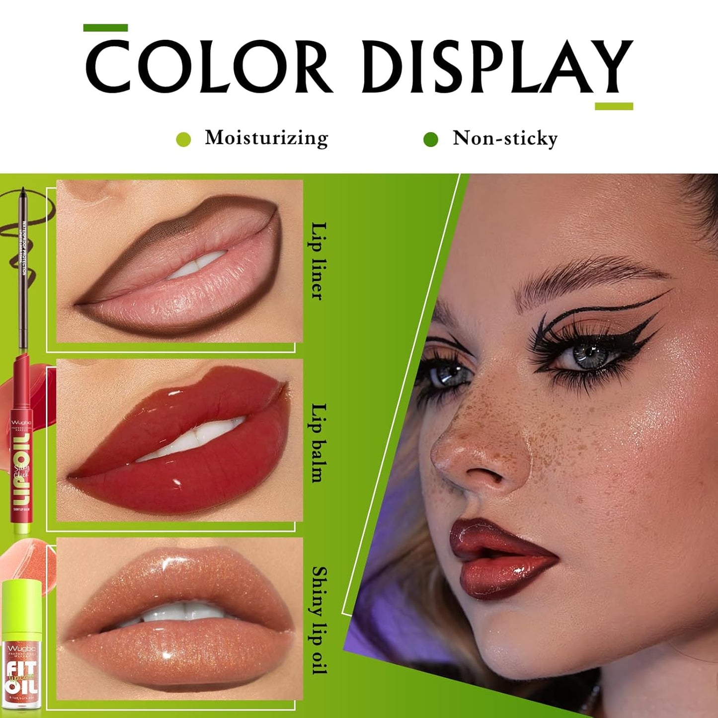 Skiennix Brown Lip Liner & Glitter Lip Gloss Oil - Hydrating Tinted Lip Balm Set for Women