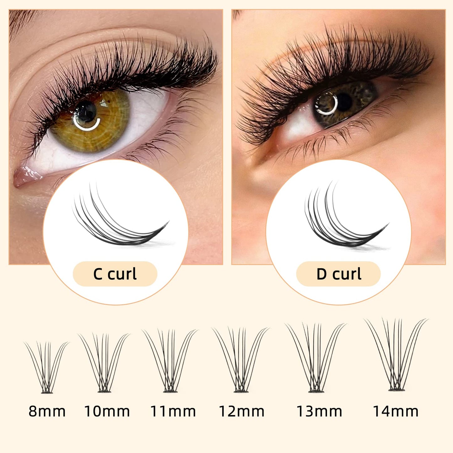 QUEWEL Cluster Lashes 240Pcs Individual Lashes 10D+20D C Curl Mix8-14mm Lash Extensions Clusters Lashes Soft&Natural False Eyelashes Individual DIY Eyelash Extension at Home(10D+20D C MIX8-14)