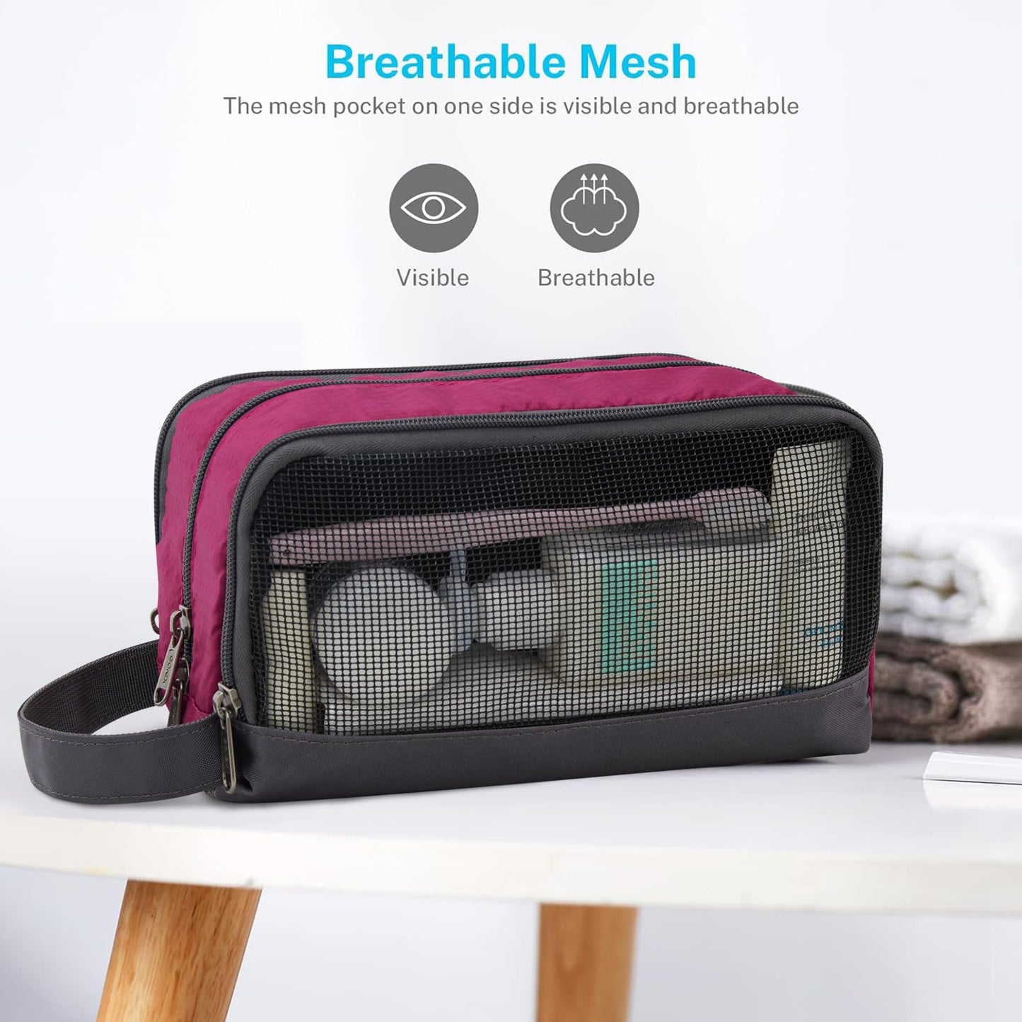 Gonex Travel Toiletry Bag Nylon, Cosmetic Makeup Bag for Women, Dopp Kit Shaving Bag Toiletry Organizer Rose Purple