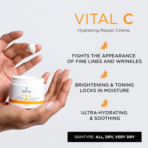 IMAGE Skincare VITAL C Hydrating Repair Crème - Night Cream Moisturizer with Hyaluronic Acid for Dry Skin | 2 fl oz