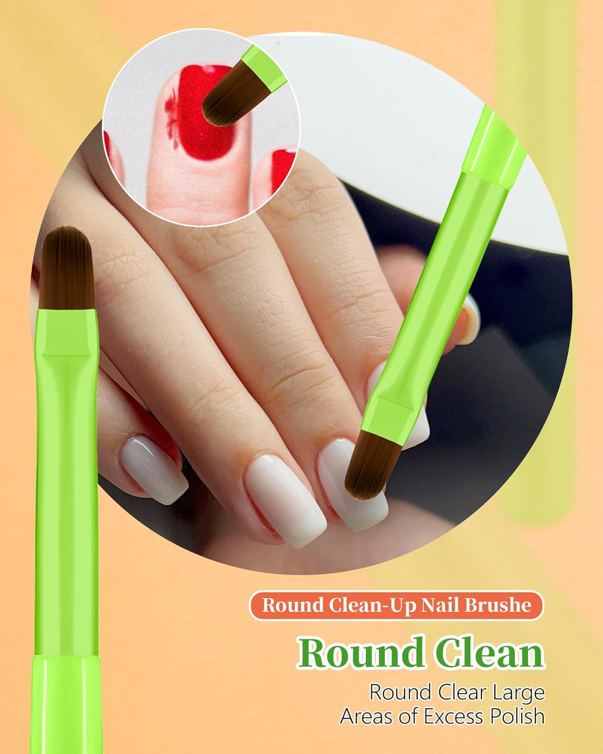 Skiennix Nail Polish Clean Up Brush Set - 3 Acetone Resistant Brushes for Perfect Nail Art | Bright Green
