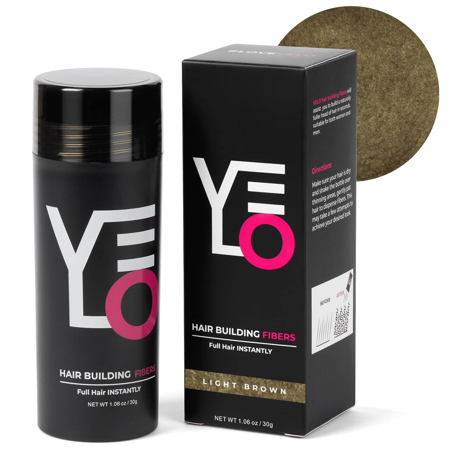 VELO Hair Building Fibers for Thinning Hair, 30g Fill in Fine, Instantly Thicker & Fuller Look, Hair Thickening Fiber, Conceals Hair Loss, Hair Powder for Women & Men, Long Lasting (LIGHT BROWN)