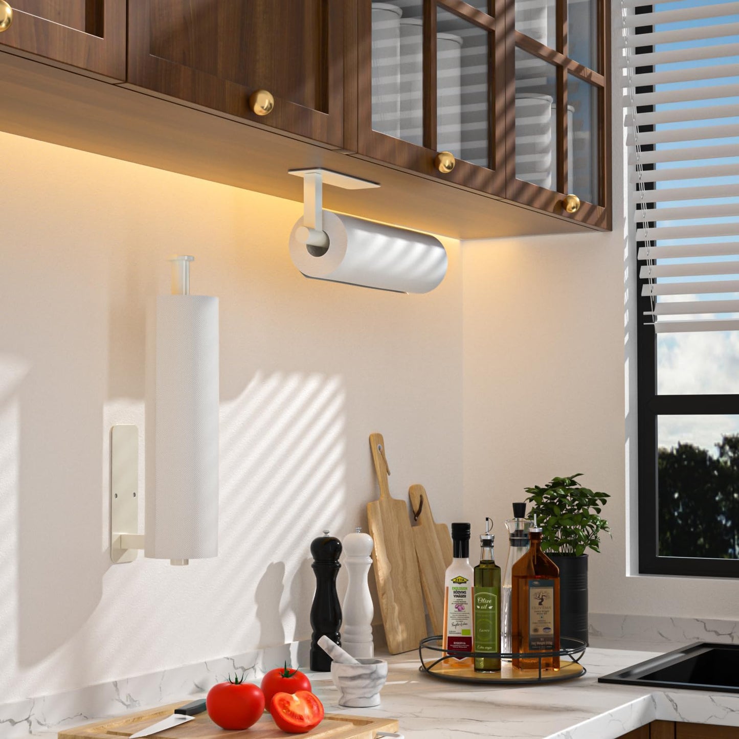 ASTOFLI Paper Towel Holder Under Cabinet No Drilling, Self Adhesive Paper Towel Holder Wall Mount for Kitchen Rack, Under Counter Napin Holder No Drill, 304 Stainless Steel Matte Black