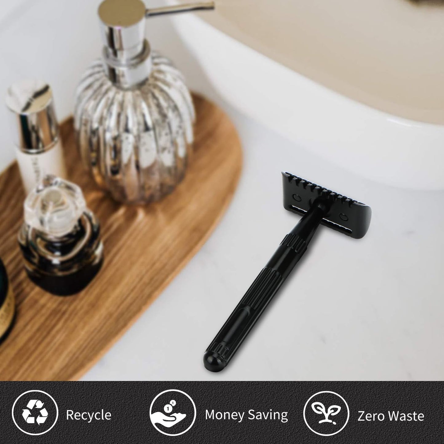 Matte Black Double Edge Safety Razor, Single Blade Razors for Men and Women, with 10 Stainless Steel Safety Razor Blades, Reusable, Eco-friendly, Smooth and Close Shaving, Plastic Free