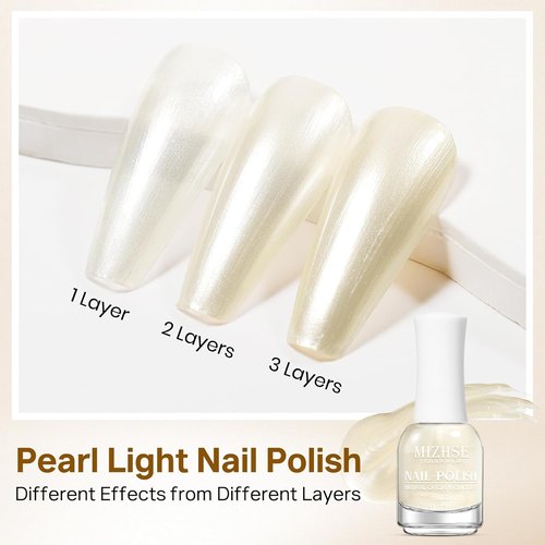 MIZHSE Pearlescent Milky White Nail Polish - Quick Dry Creamy Pearl Finish | 15ml Non-Gel Lacquer