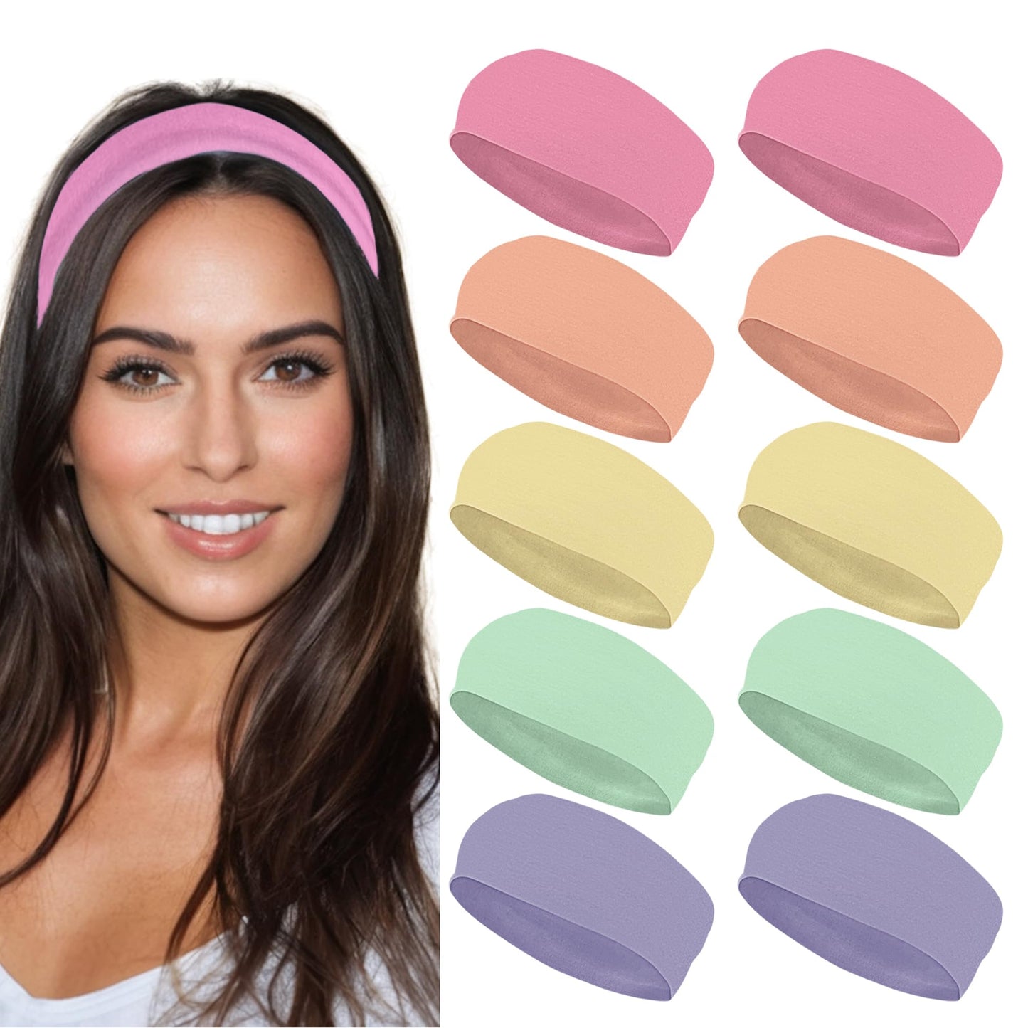 Styla Hair Headbands for Women Stretch Fashion Jersey Headbands 10 Pack Non-Slip Head Wraps Great for Spa, Sports, Yoga, Pilates, Running, Gym Headband, Workouts - Pastel Light