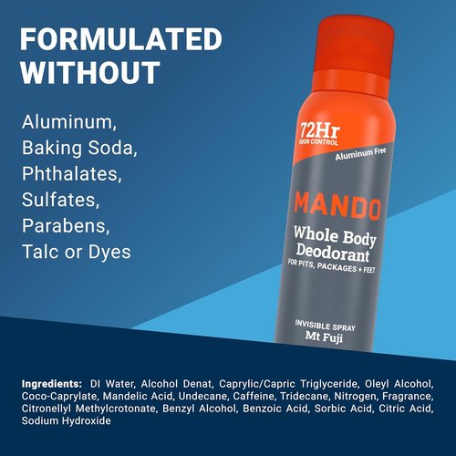 Mando Whole Body Deodorant For Men - Invisible Spray - 72 Hour Odor Control, Aluminum & Benzene Free - 3.6 oz (Pack of 2)