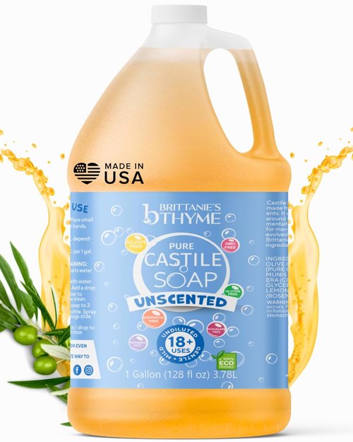 Brittanie's Pure Organic Castile Liquid Olive Oil Soap - Unscented Refill, 1 Gallon | Vegan, Biodegradable, Multi-Purpose Cleaner