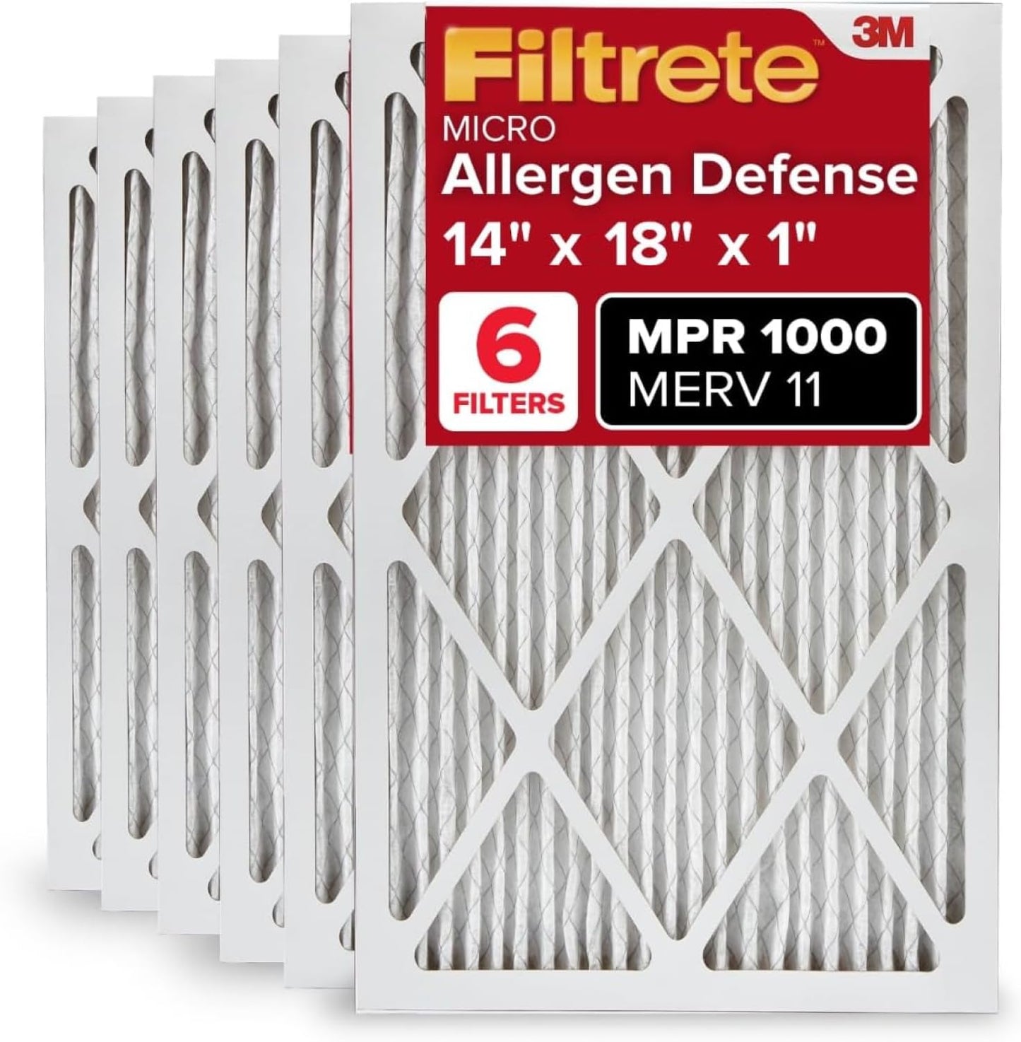 Filtrete 10x20x1 AC Furnace Air Filter, MERV 11, MPR 1000, Micro Allergen Defense, 3-Month Pleated 1-Inch Electrostatic Air Cleaning Filter, 6 Pack (Actual Size 9.81x19.81x0.81 in)