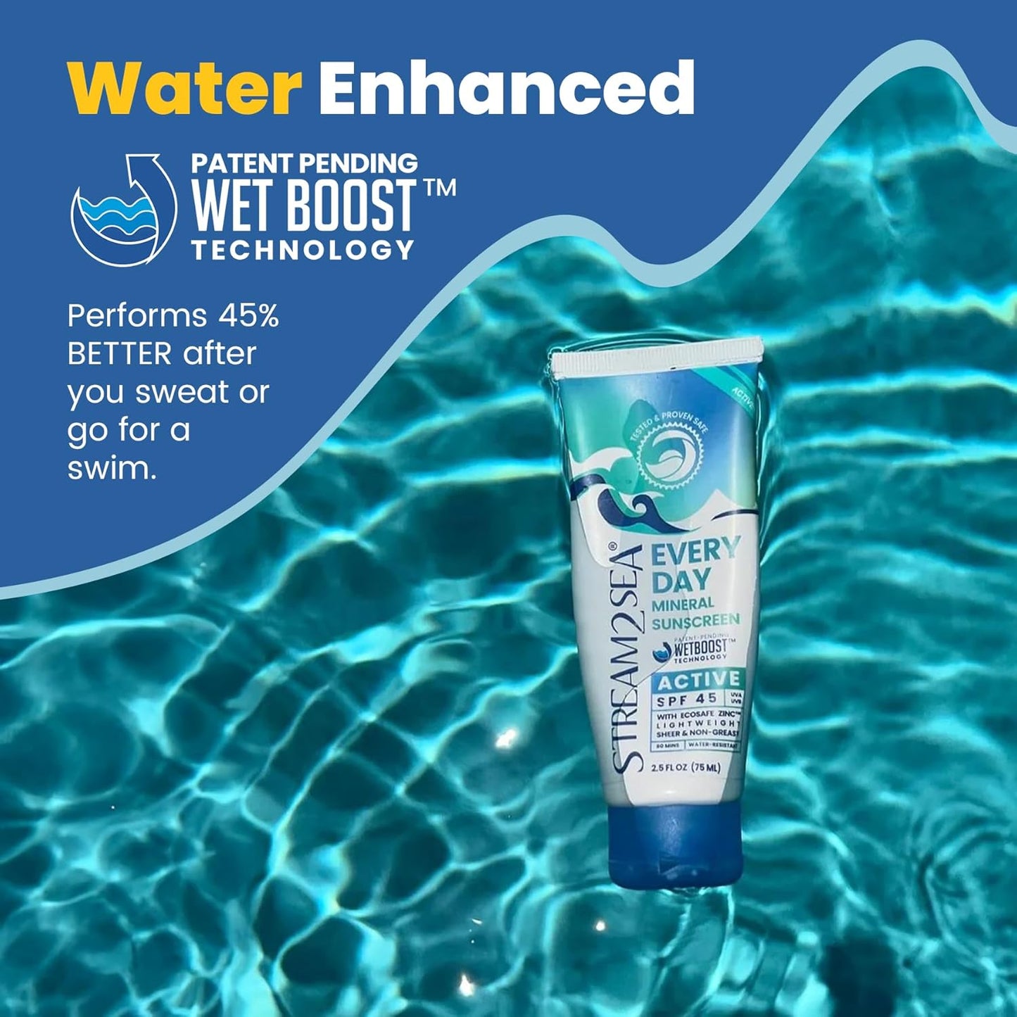 Stream2Sea SPF 45 Mineral Sunscreen - Biodegradable & Reef Safe | 2.5 Fl Oz Non-Greasy Protection for Face & Body