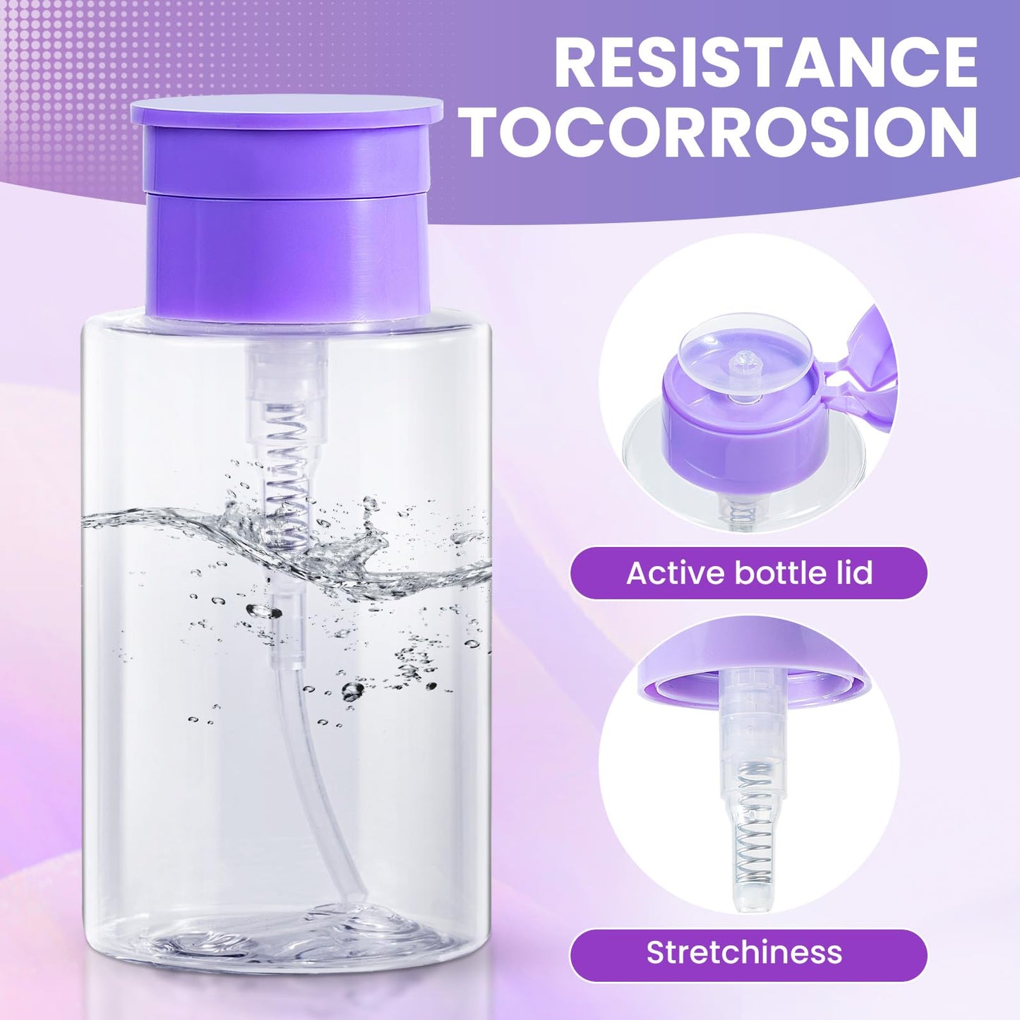 Push Down Pump Dispenser Bottles: Refillable Liquid Containers for Alcohol, Nail Polish Makeup Remover, Salon, Hospital, Travel Use, Purple+Clear