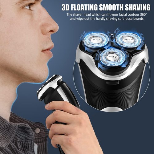 **MAX-T Men's Electric Shaver | Corded & Cordless 3D Rotary Razor with Pop-Up Trimmer, IPX7 Waterproof**