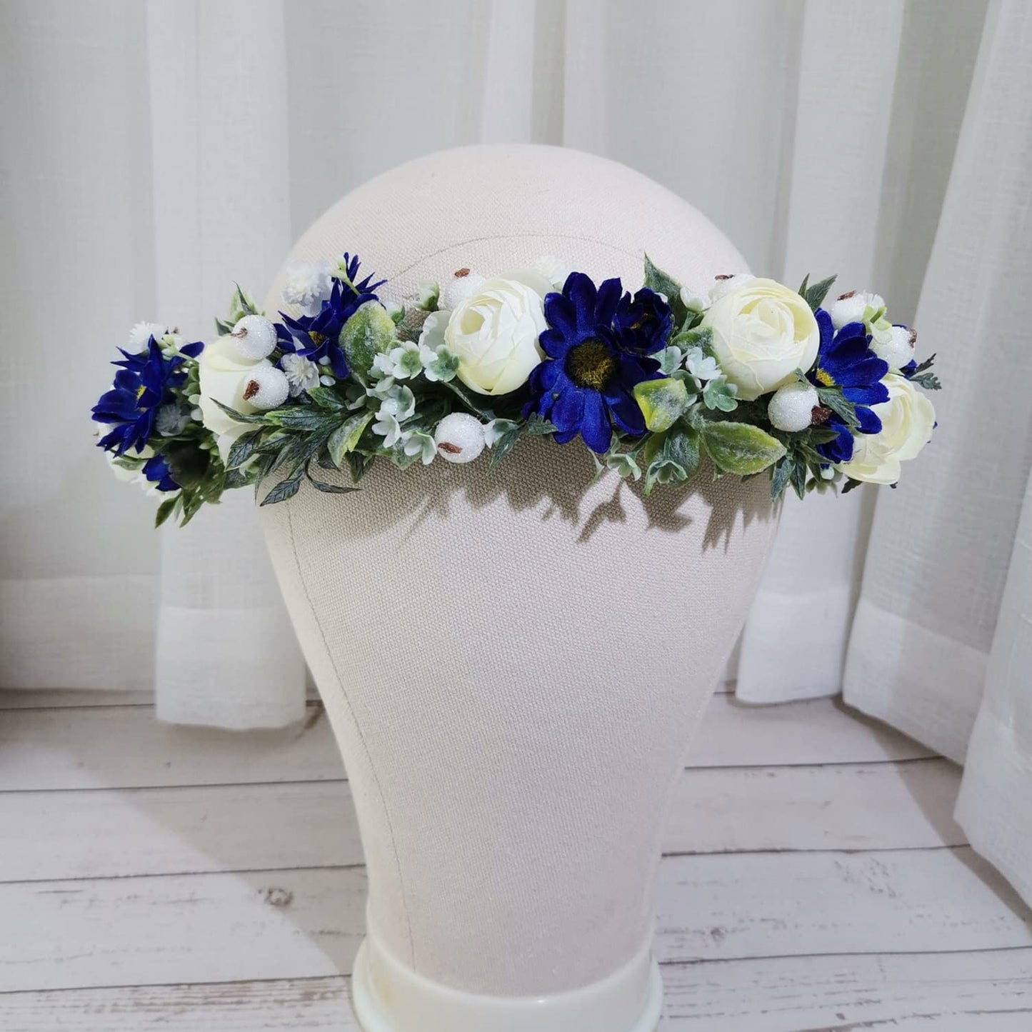 Fleursun Floral Headpiece Flower Crown Hair Wreath Wedding Bridal Bridesmaid Headband Maternity Woodland Photo Shoot Headpiece (Style 5 Royal Blue Daisy)